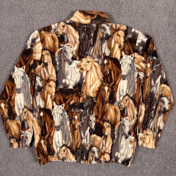 Vintage BonWorth Horse Print Fleece Jacket Womens XS Brown Full Zip Equestrian - Picture 3 of 10